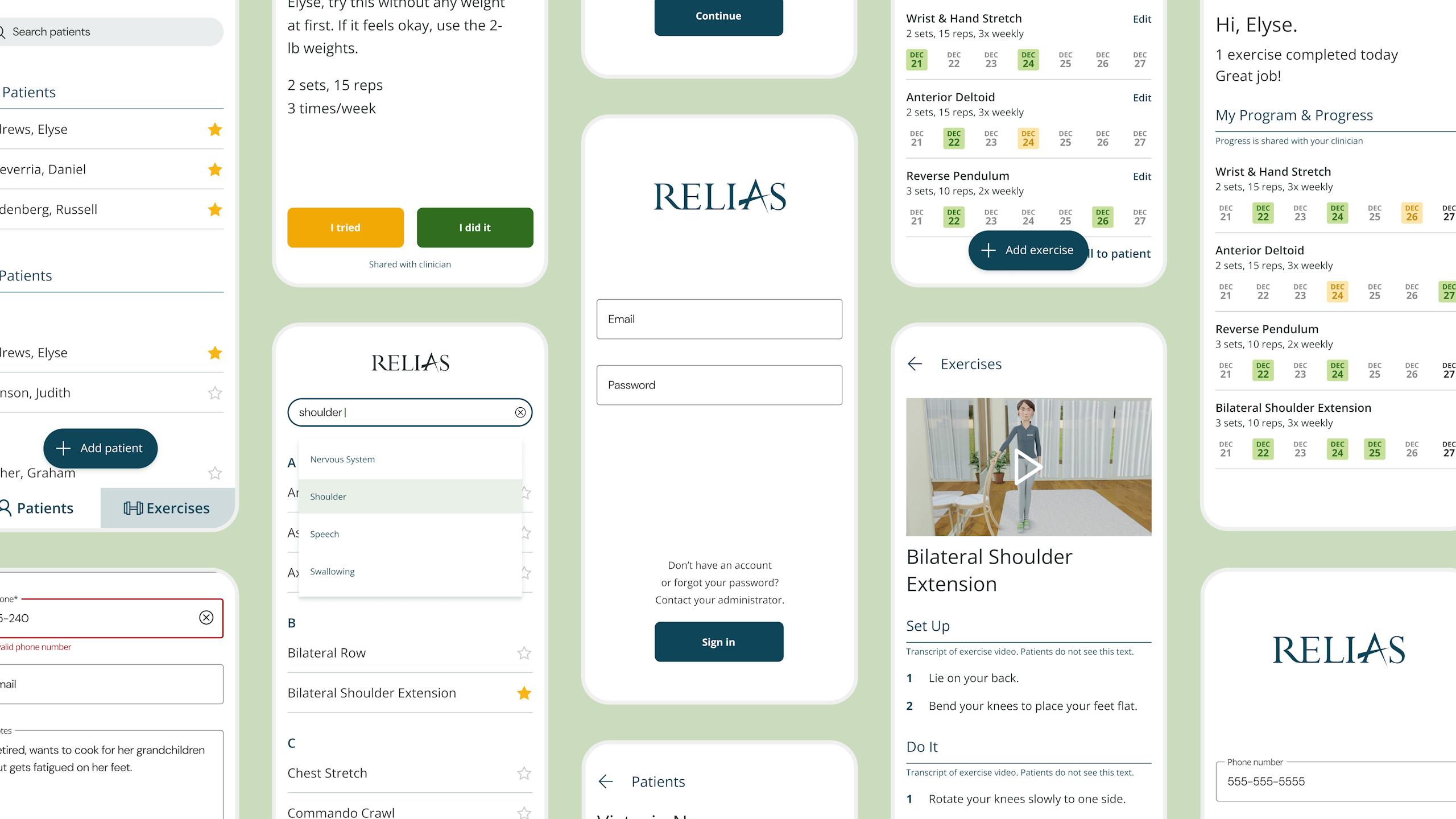 Several Relias mobile app screens laid out in a grid.