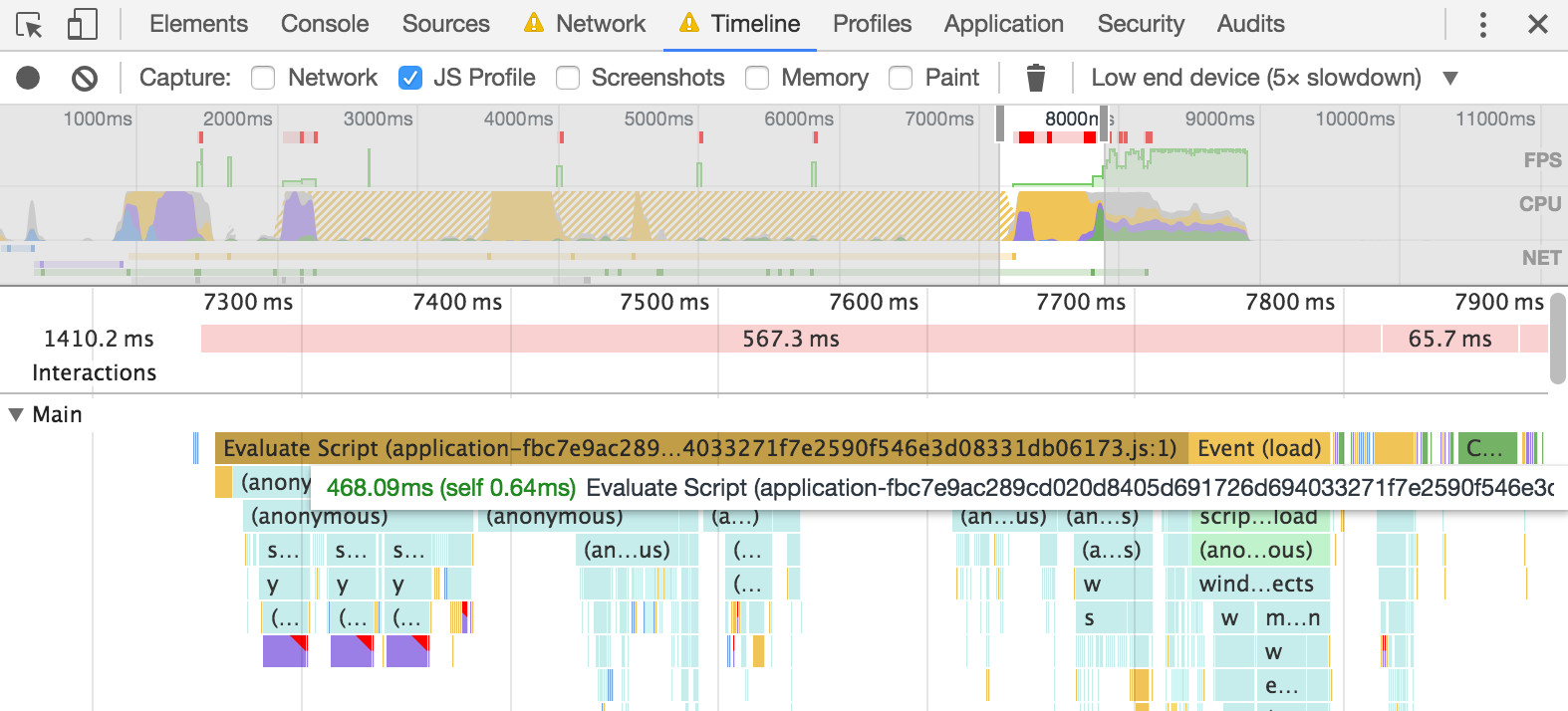 Evaluation time of application.js, occupying the main thread of the browser
for
468ms.