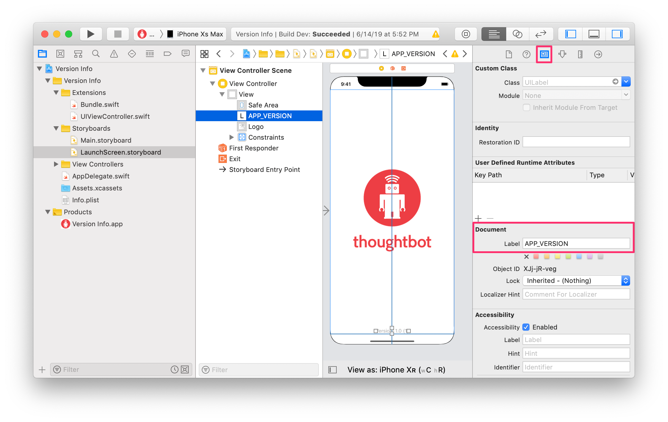 Xcode Document Label