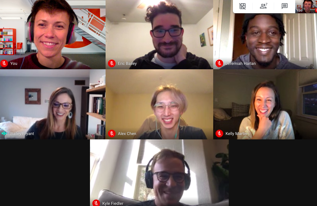 A Google hangout where the thoughtbot and Health Match 360 team are meeting for the first time. Screenshot.