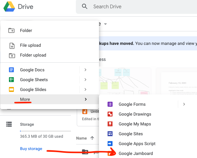 screenshot of steps to open google jamboard