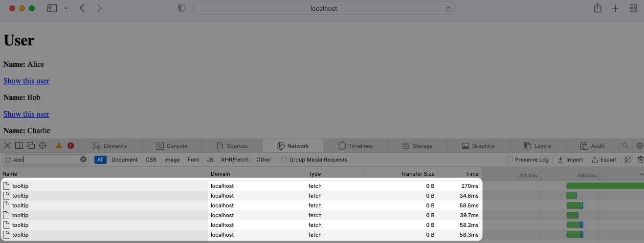 Multiple network requests as seen in the dev tools.