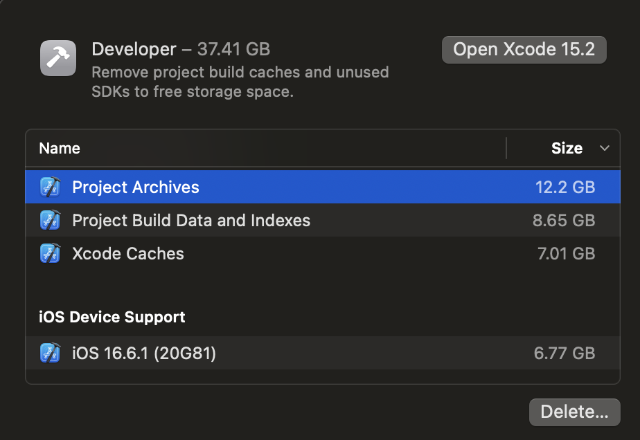 Delete Xcode developer data